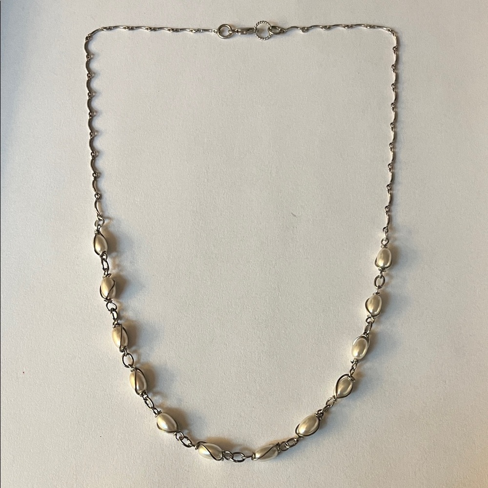 Artisan Pearl and Sterling Wave-link chain necklace